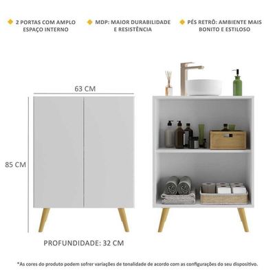 Gabinete De Banheiro 63Cm 2 Portas Fg5006 Branco/natural