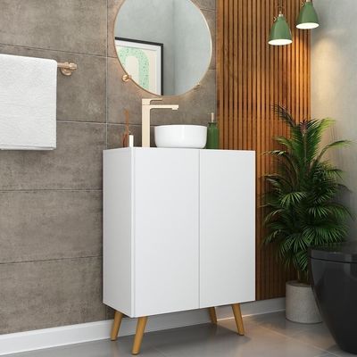 Gabinete De Banheiro 63Cm 2 Portas Fg5006 Branco/natural