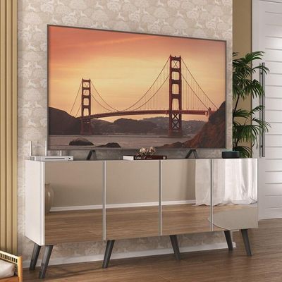 Rack Tv Até 50 Polegadas Retrô  Espelhos Mp1082 Branco preto