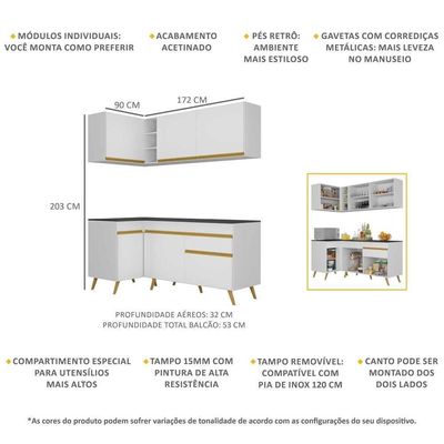 Cozinha Compacta De Canto Mp2057 Com Armário E Balcão Branca