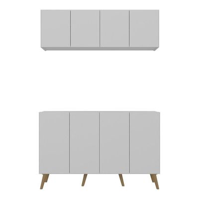 Conjunto Cantinho Do Café Retrô Armário E Aparador 4 Portas Multimóveis Mp1084 Branco/natural