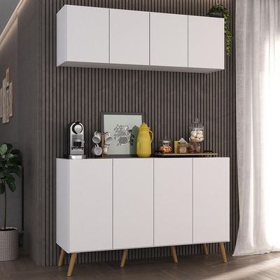 Conjunto Cantinho Do Café Retrô Armário E Aparador 4 Portas Multimóveis Mp1084 Branco/natural
