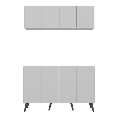 Conjunto Cantinho Do Café Retrô Armário E Aparador 4 Portas Multimóveis Mp1084 Branco/preto