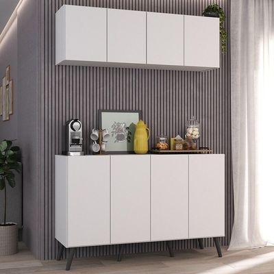 Conjunto Cantinho Do Café Retrô Armário E Aparador 4 Portas Multimóveis Mp1084 Branco/preto