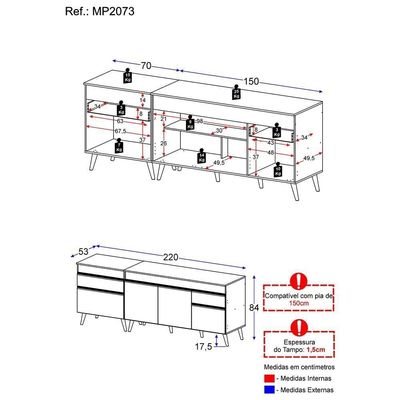 Kit 2 Balcões Gabinete Mp2073.964 Branco