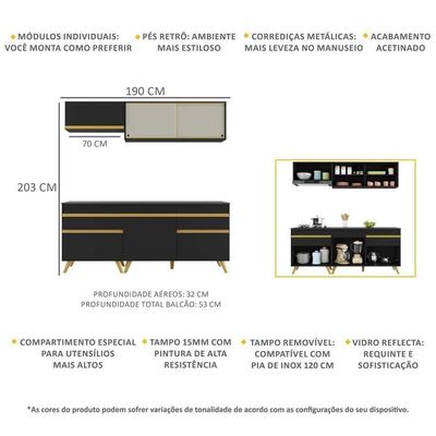 Cozinha Compacta Multimóveis Veneza Gb Fg3707 Preta