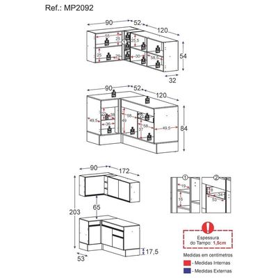 Armário De Cozinha Compacta De Canto Mp2092.895 Preto