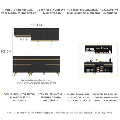 Cozinha Compacta 4 Peças Com Leds Veneza Up Multimóveis