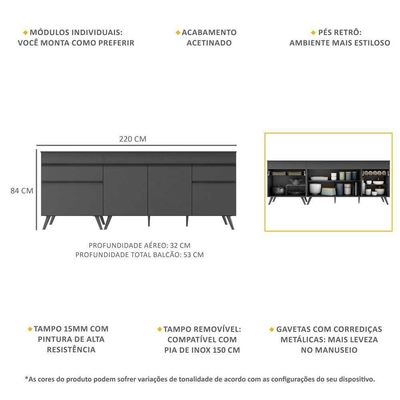 Kit 2 Balcões Gabinete Mp2073.895 Preto