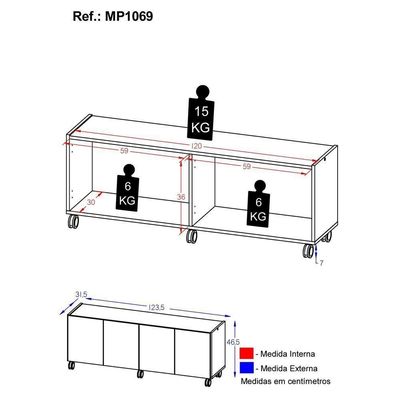 Rack Para Tv Até 50 Polegadas Com E Rodízios Mp1069 Grafite Grafite