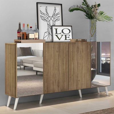 Aparador Buffet com Espelho E Pés Retrô Rustic/branco