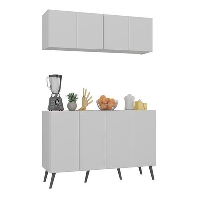 Kit Armário Cozinha Aéreo Balcão 4 Portas Retrô Mp2170 Branco/preto