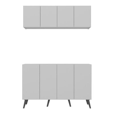 Kit Armário Cozinha Aéreo Balcão 4 Portas Retrô Mp2170 Branco/preto