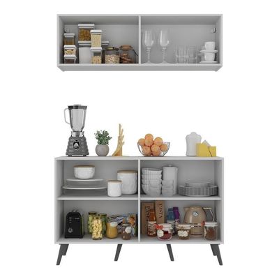 Kit Armário Cozinha Aéreo Balcão 4 Portas Retrô Mp2170 Branco/preto