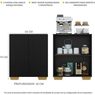 Aparador Cantinho e 2 Portas Multimóveis Preto