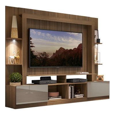 Rack Estante Tv 65´´ Leds Madeirado/Laca Fumê