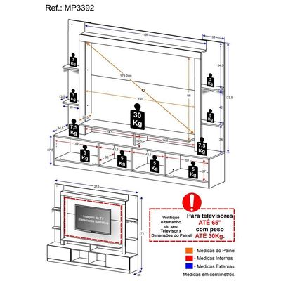 Rack Estante Tv 65´´ Leds Madeirado/Laca Fumê