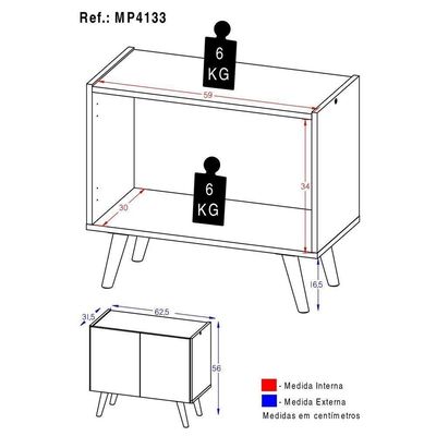 Mesa De Cabeceira Retrô 2 Portas Multimóveis Mp4133 Branca/preta Branco/preto