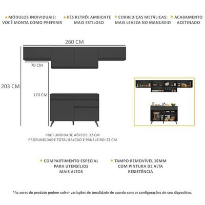 Armário De Cozinha Compacta 4 Peças Mp3697.895 Veneza Preto