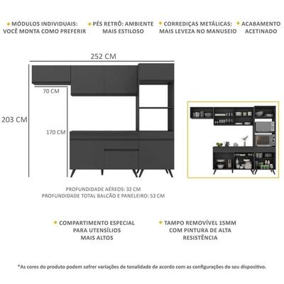 Armário De Cozinha Compacta 4 Peças Mp3690.895 Veneza Preto