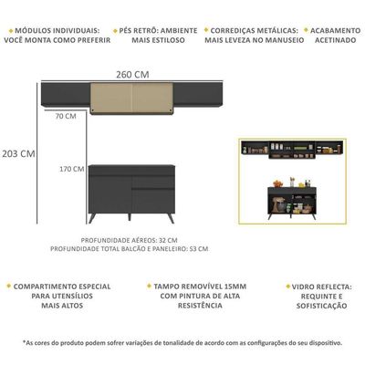 Armário De Cozinha Compacta 4 Peças Mp3698.895 Preto