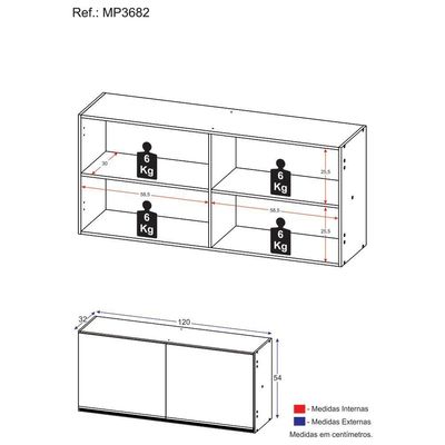 Armário Aéreo Cozinha 120cm 2 Portas Veneza Branco