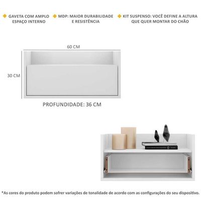 Mesa de Cabeceira 60 Cm Suspensa Multimóveis Branca