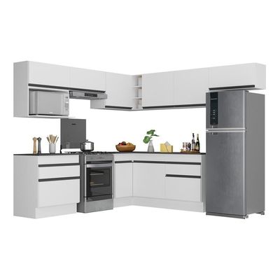 Cozinha Completa De Canto Rodapé Multimóveis Branco/preto