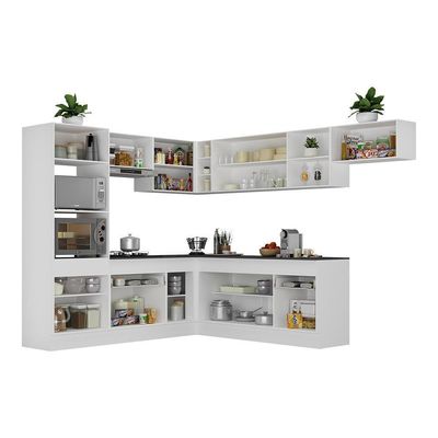 Armário De Cozinha Completa De Canto Com Rodapé Veneza Multimóveis V2083 Branco/preto Branco/preto