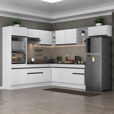 Armário De Cozinha Completa De Canto Com Rodapé Veneza Multimóveis V2083 Branco/preto Branco/preto