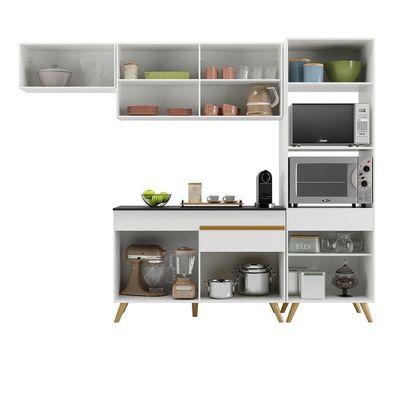 Armário De Cozinha Compacta 252cm Veneza Multimóveis V3690 Branco/dourado Branco/dourado