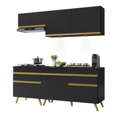 Armário De Cozinha Veneza Up Multimóveis V2030 Preto/dourado