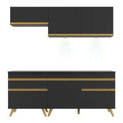 Armário De Cozinha Veneza Up Multimóveis V2030 Preto/dourado