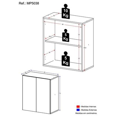 Balcão Multiuso Organizador Para Banheiro 2 Portas 63cm Multimóveis Mp5038 Branco Branco