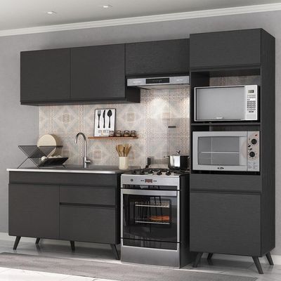 Armário De Cozinha Compacta 252cm Veneza Multimóveis V3693 Preto Preto