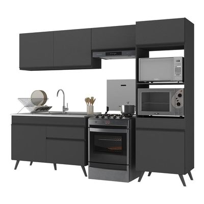 Armário De Cozinha Compacta 252cm Veneza Multimóveis V3693 Preto Preto