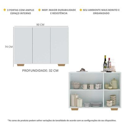 Aparador Buffet 3 Portas Multimóveis V1010 Branco/Natural