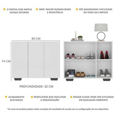 Sapateira 3 Portas Nina Mp6019 Branca Preta