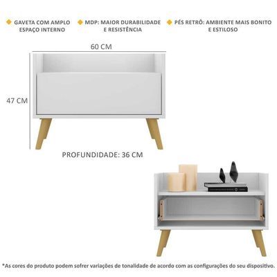 Mesa De Cabeceira 60Cm Retrô Multimóveis V3627 Branca/Natural Branco/Natural
