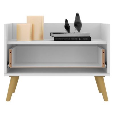 Mesa De Cabeceira 60Cm Retrô Multimóveis V3627 Branca/Natural Branco/Natural
