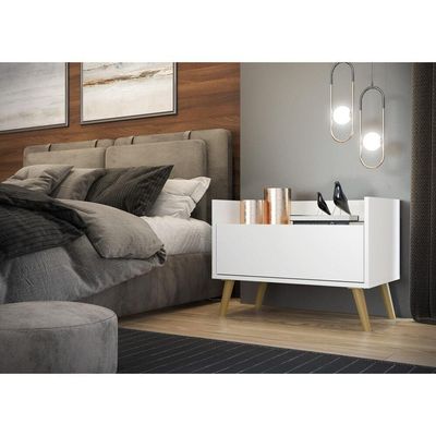 Mesa De Cabeceira 60Cm Retrô Multimóveis V3627 Branca/Natural Branco/Natural