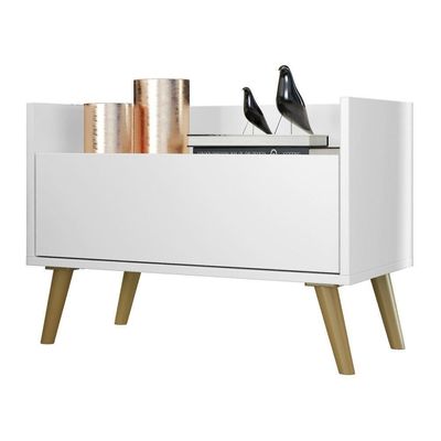 Mesa De Cabeceira 60Cm Retrô Multimóveis V3627 Branca/Natural Branco/Natural