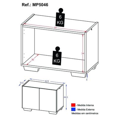 Gabinete Armário De Banheiro 62,5cm 2 Portas Com Pés Multimóveis Mp5046 Branco/natural