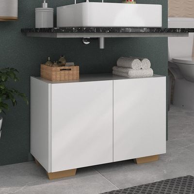 Gabinete Armário De Banheiro 62,5cm 2 Portas Com Pés Multimóveis Mp5046 Branco/natural