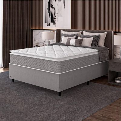Cama Box Casal Colchão Molas Ensacadas Pillow Top Perfect 138X188X71Cm Cinza/Branco
