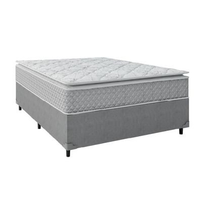 Cama Box Casal Colchão Molas Ensacadas Pillow Top Perfect 138X188X71Cm Cinza/Branco