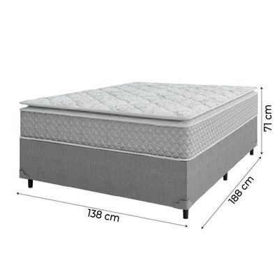 Cama Box Casal Colchão Molas Ensacadas Pillow Top Perfect 138X188X71Cm Cinza/Branco