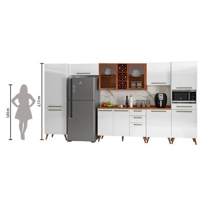 Armário De Cozinha Completa Vidro Reflecta Com Adega 11 Portas 4 Gavetas Favorita Branco/nature Natu