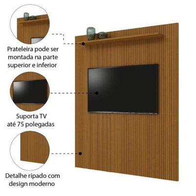 Painel TV Até 75" Ripado Egeo Com Prateleira 1,80m