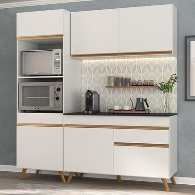 Armário De Cozinha Compacta 182cm Veneza Multimóveis V3694 Branco/dourado Branco/dourado